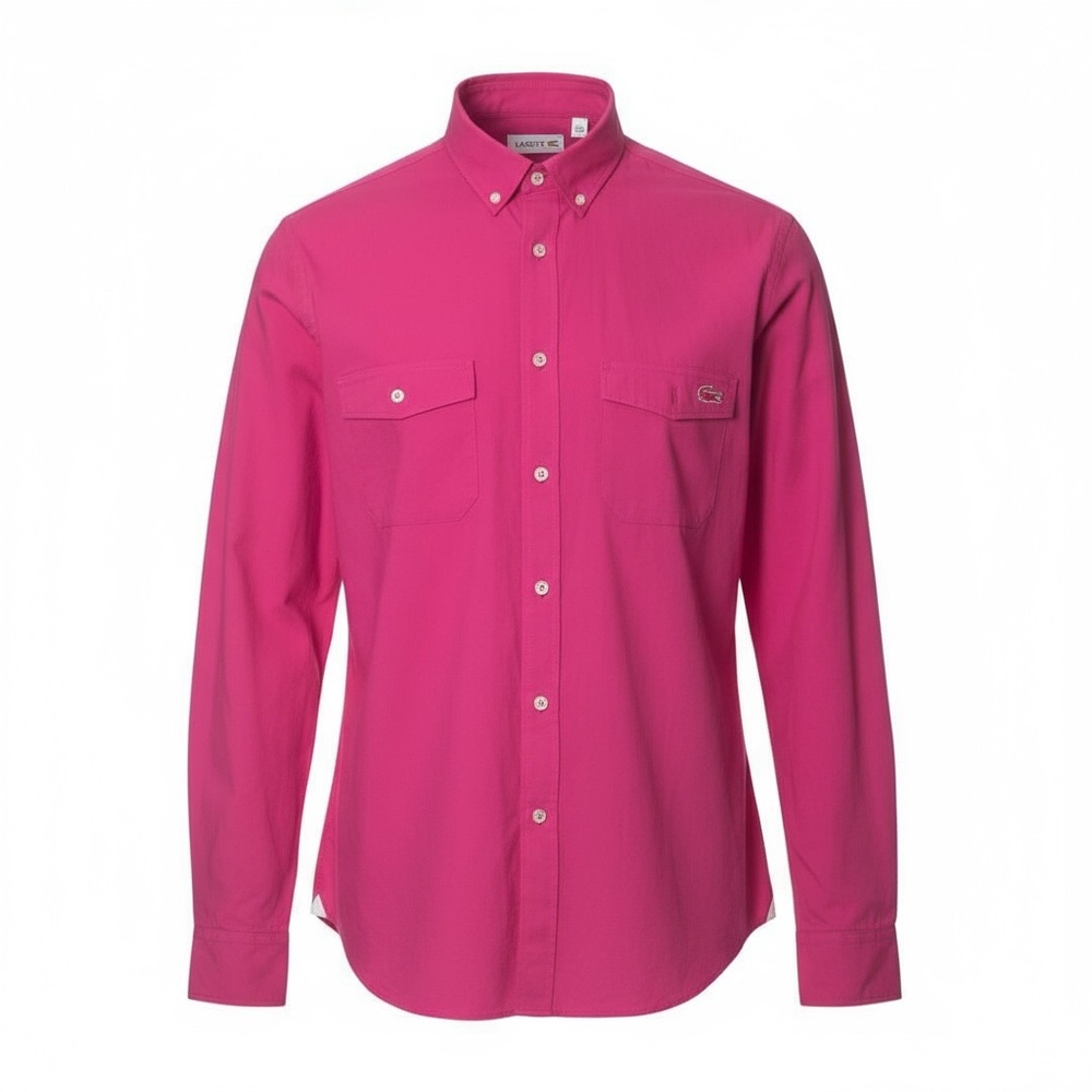 🐊💗 Lacoste Men’s XL Big & Tall Button-Up | Bold Pink 🔥 Long Sleeve 🪡 Embroidered